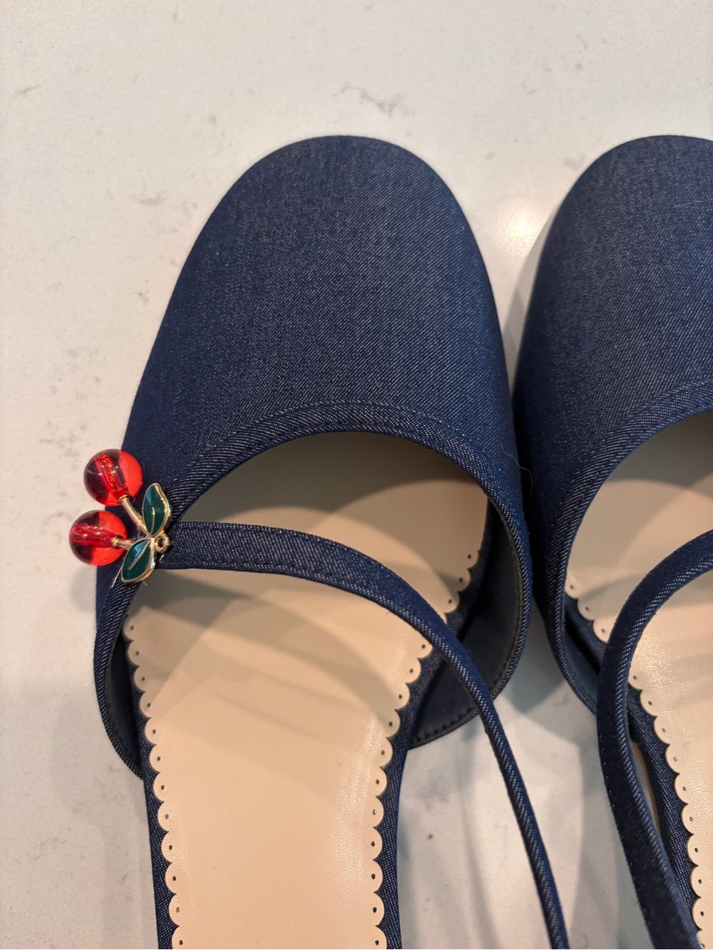For Love & Lemons Navy Slingback Flats with Red Cherry Accent - Picture 6 of 10
